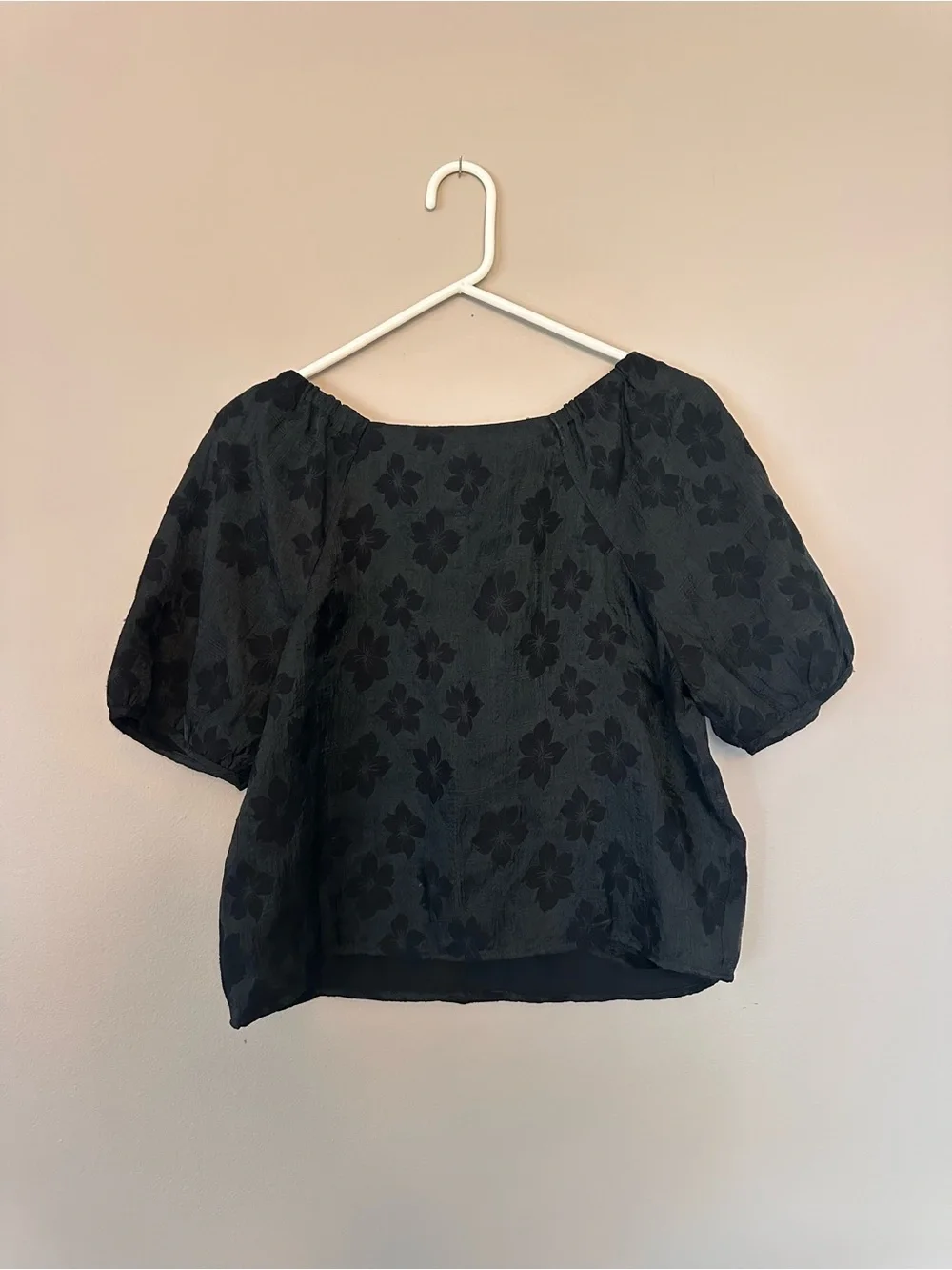 Madewell Black Floral Puff-Sleeve Wrap Blouse